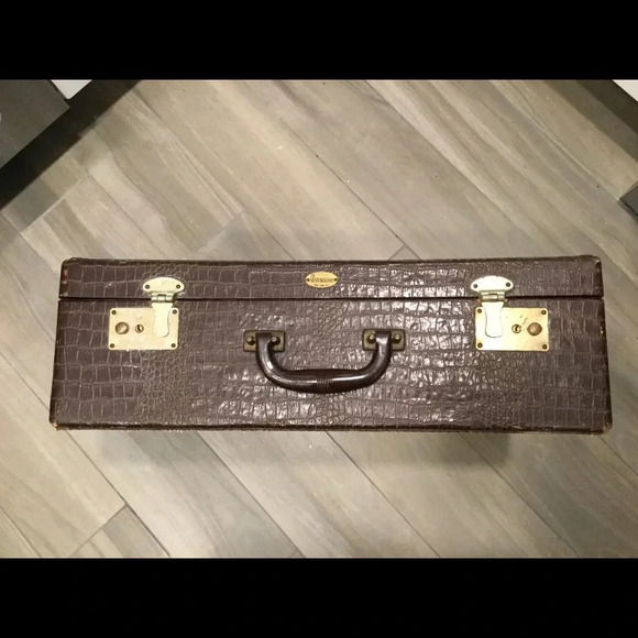 MAXIMILLION VINTAGE BROWN CROC LEATHER HARD SUITCASE LUGGAGE DECOR Y2K DECOR - Picture 4 of 9